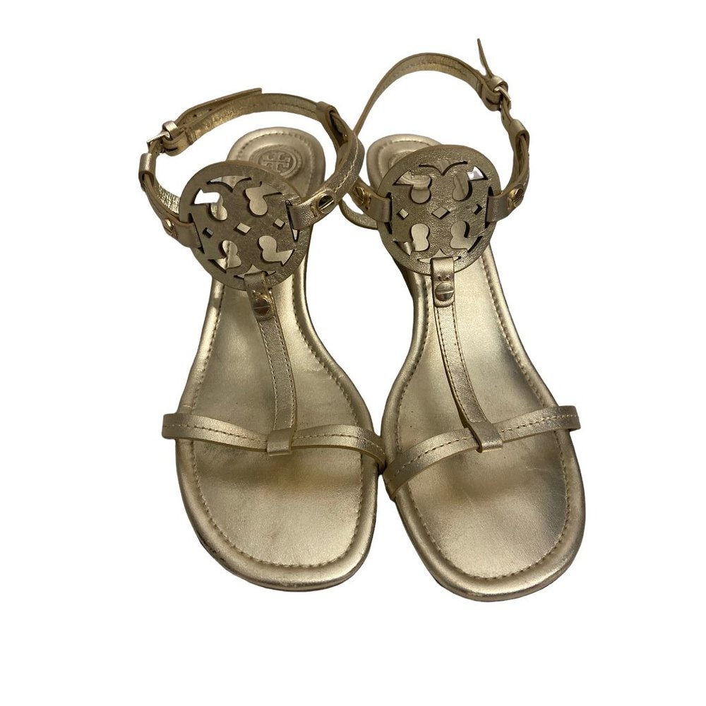 Tory Burch Wedge Miller Spark Gold Metallic-sz 9